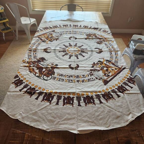 Vintage New Egyptian table cloth round 6 napkins cotton pharaoh chariot Egypt - Picture 6 of 8